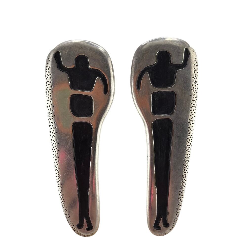 Vintage Native American Sterling Silver Walking Figure Overlay Earrings
